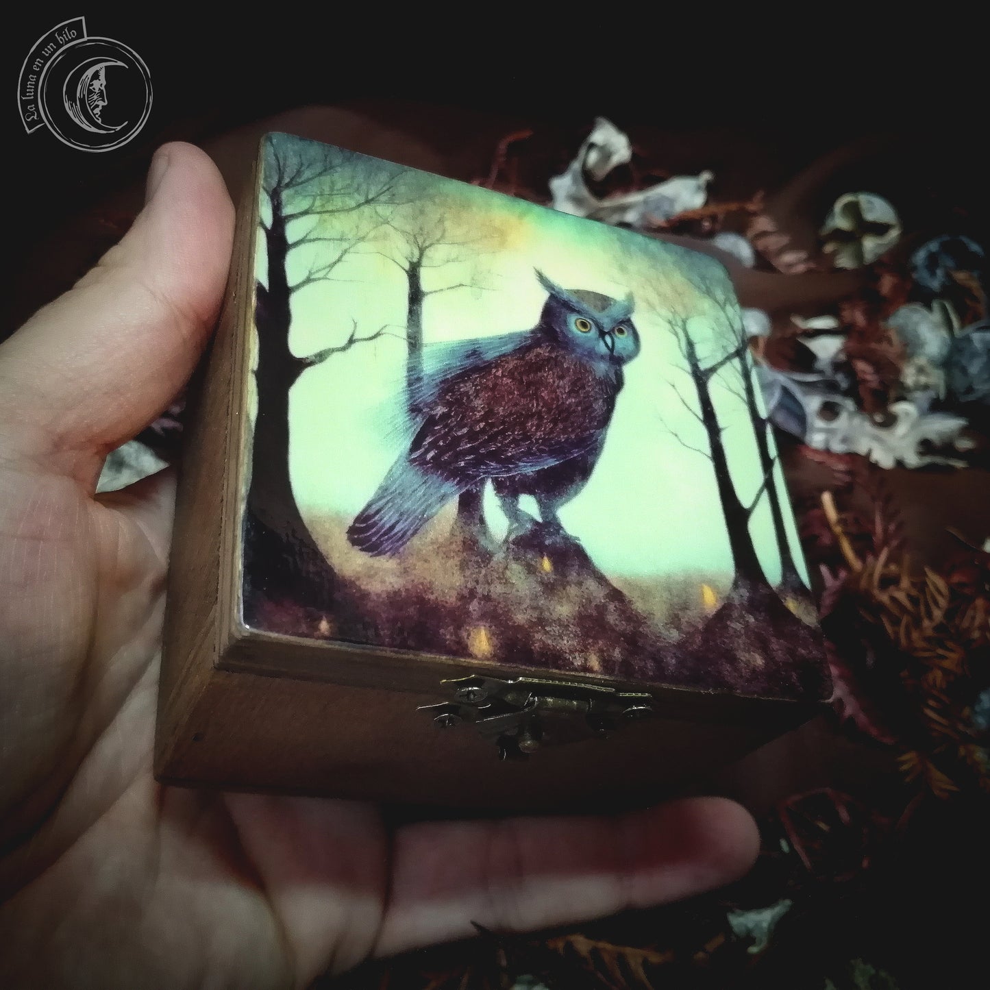 Small Wooden Box - Mystic Owl -