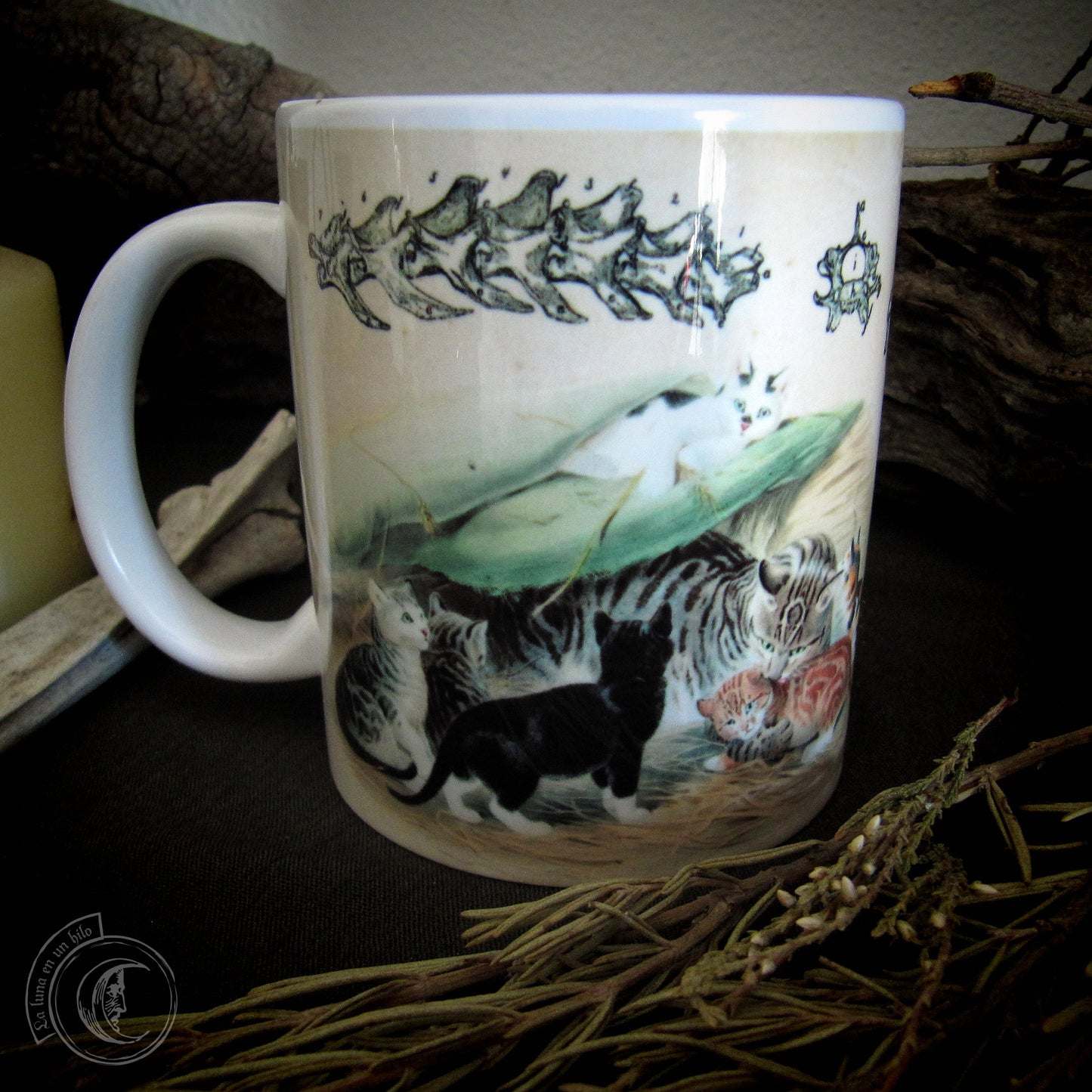 Vintage ceramic mug 11 oz - Cat Anatomy -