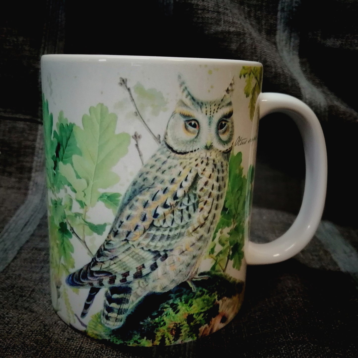 Vintage ceramic mug 11 oz - Nocturnal birds of prey -
