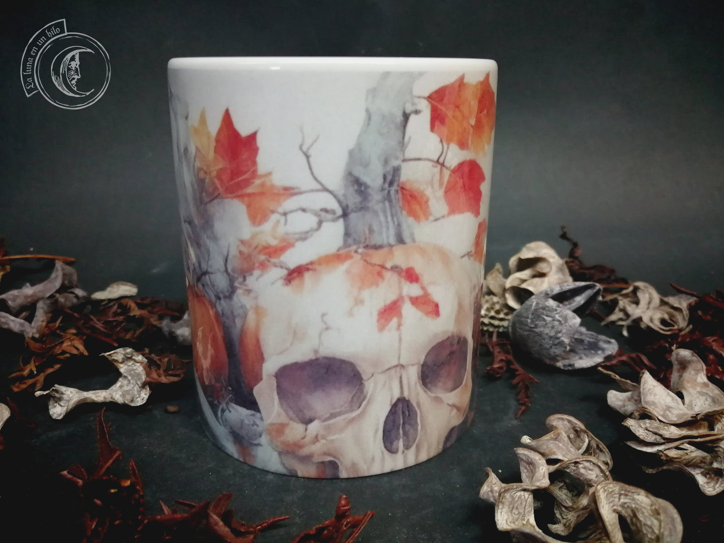 Skull and pumpkins ceramic mug 11 oz