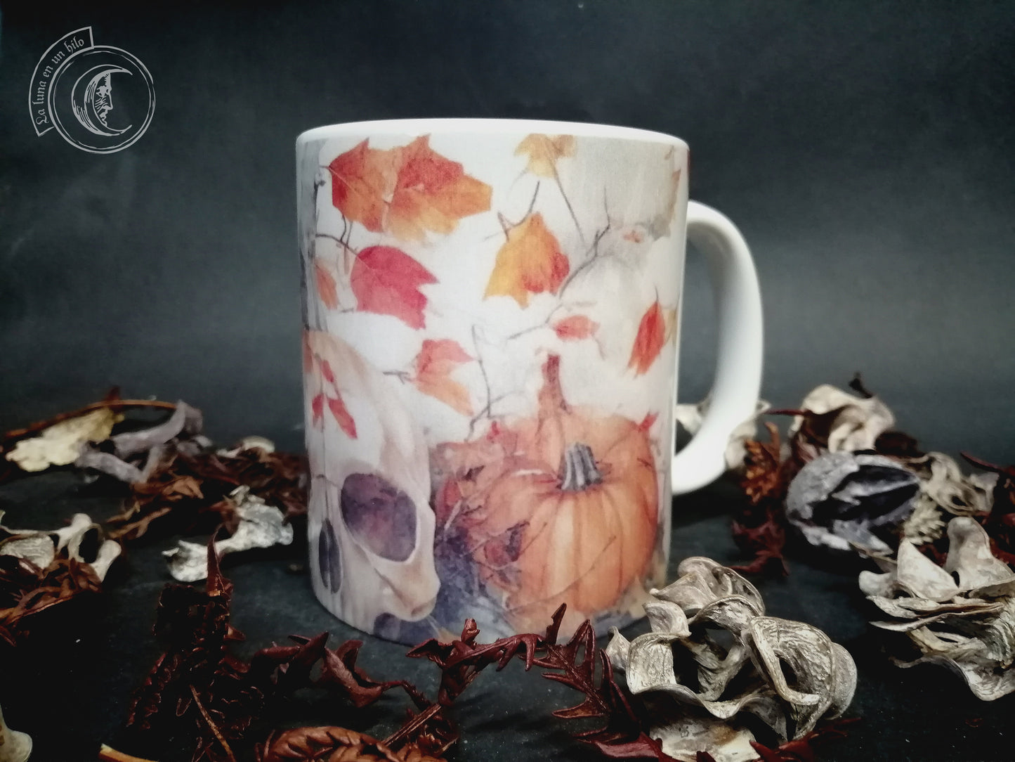 Skull and pumpkins ceramic mug 11 oz