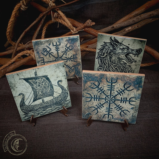 Norse Altar Tile Set of 4 - Viking Ceramic Home Decor