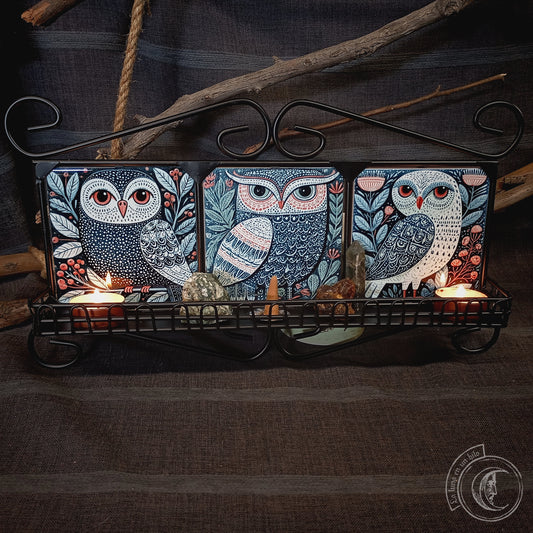 Scandinavian Folk Owl Wall Shelf | Wrought Iron Shrine