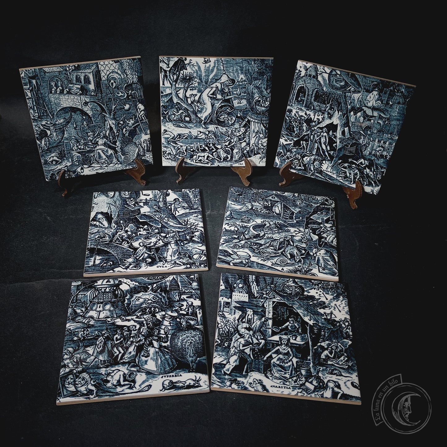 Set de 7 azulejos decorativos - Pieter Brueghel, Pecados Capitales