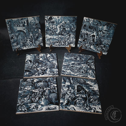 Set de 7 azulejos decorativos - Pieter Brueghel, Pecados Capitales
