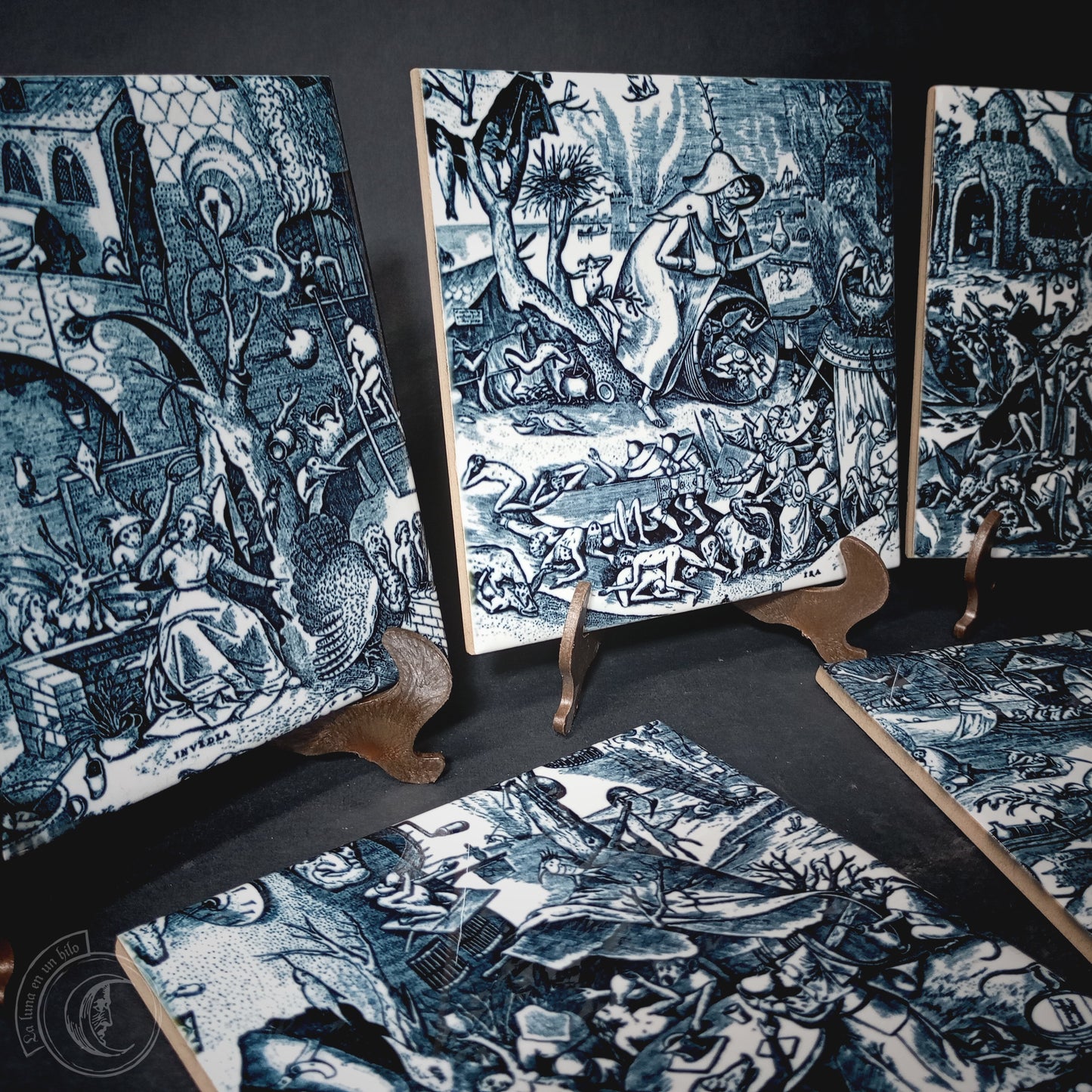 Set de 7 azulejos decorativos - Pieter Brueghel, Pecados Capitales