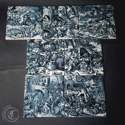 Set de 7 azulejos decorativos - Pieter Brueghel, Pecados Capitales