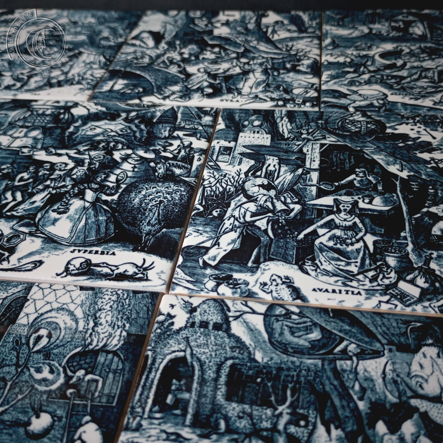 Set de 7 azulejos decorativos - Pieter Brueghel, Pecados Capitales