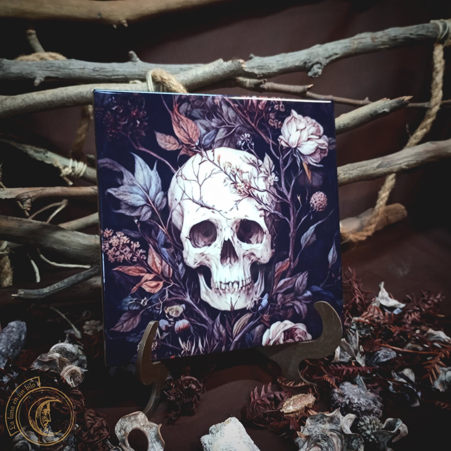 Botanical Skull - Ceramic Tile Decor -