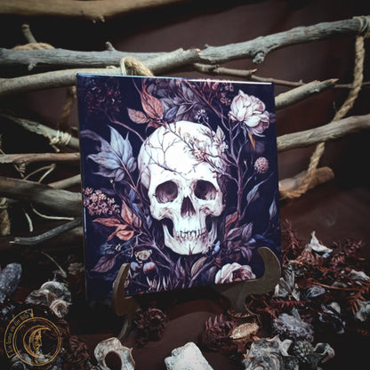 Botanical Skull - Ceramic Tile Decor -
