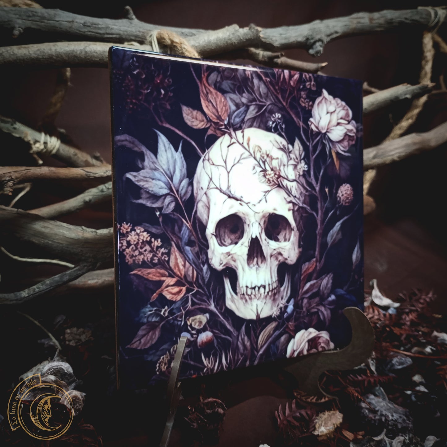 Botanical Skull - Ceramic Tile Decor -