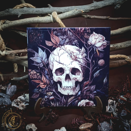Botanical Skull - Ceramic Tile Decor -