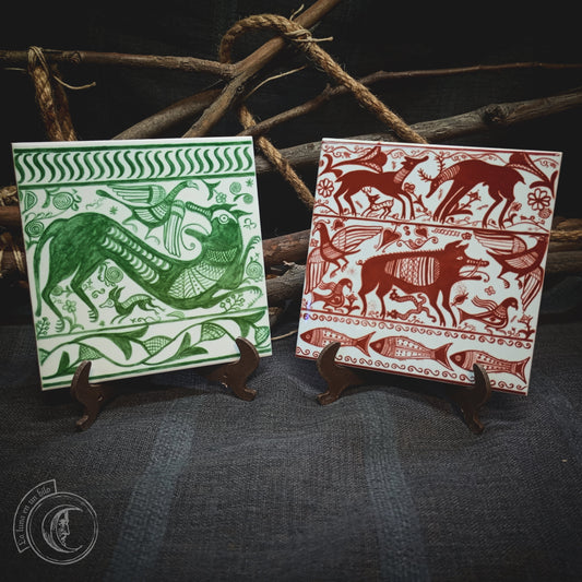 2x Celtiberian painting - Ceramic Tile Decor