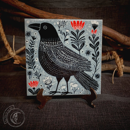 Cuervo arte folk escandinavo - Azulejo cerámico decorativo