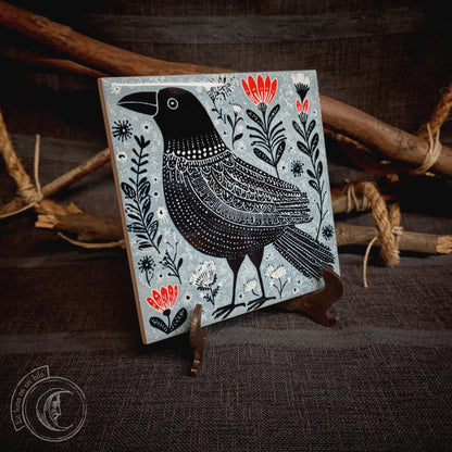 Cuervo arte folk escandinavo - Azulejo cerámico decorativo