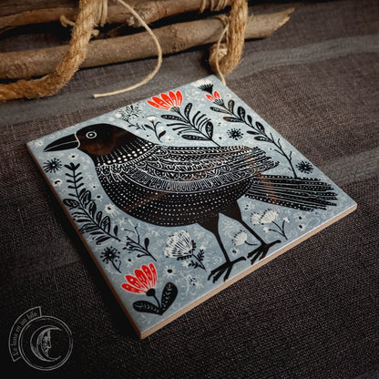 Cuervo arte folk escandinavo - Azulejo cerámico decorativo