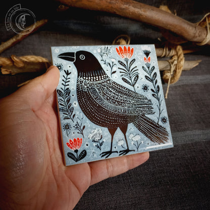 Cuervo arte folk escandinavo - Azulejo cerámico decorativo