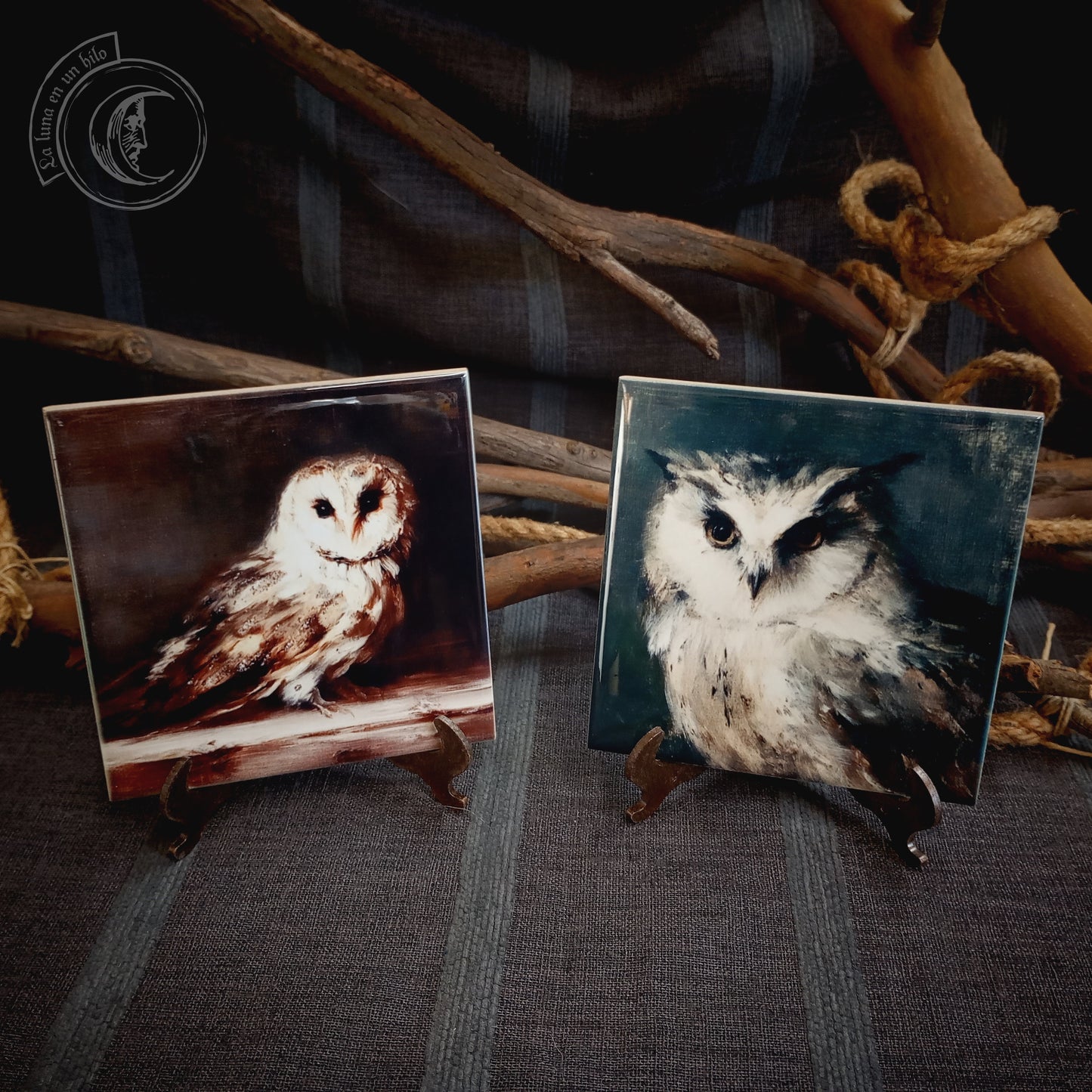 2x Set of Owls - Ceramic Tile Decor