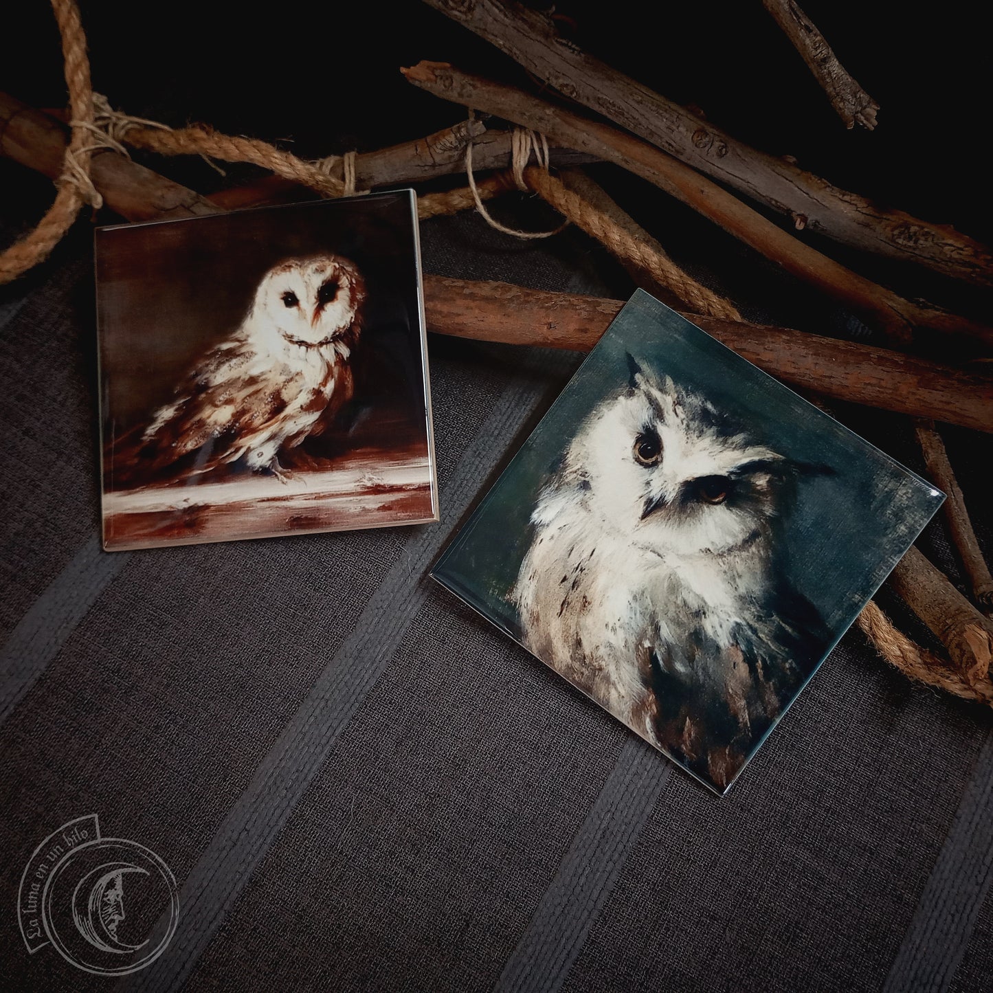 2x Set of Owls - Ceramic Tile Decor