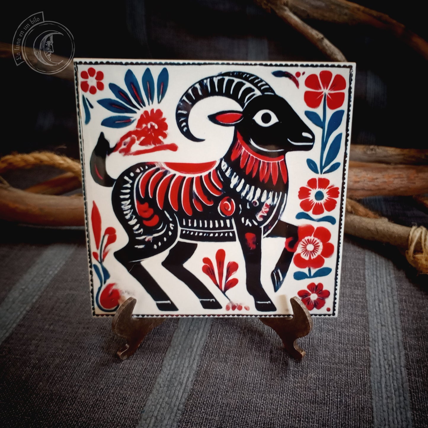 Cabra Arte folk II - Azulejo cerámico decorativo