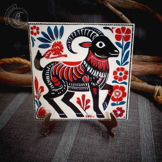 Folk Art Goat II - Ceramic Tile Decor -