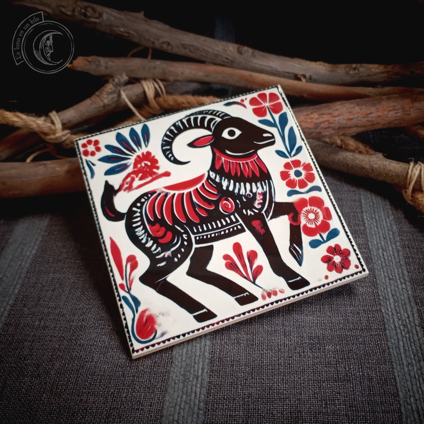 Cabra Arte folk II - Azulejo cerámico decorativo