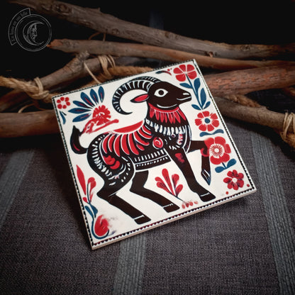 Cabra Arte folk II - Azulejo cerámico decorativo