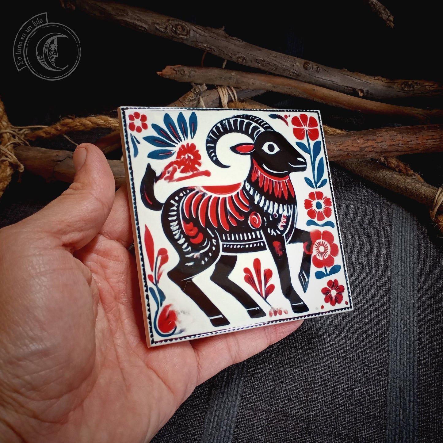 Cabra Arte folk II - Azulejo cerámico decorativo