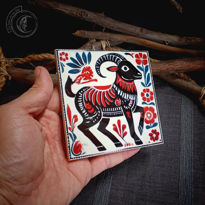 Cabra Arte folk II - Azulejo cerámico decorativo