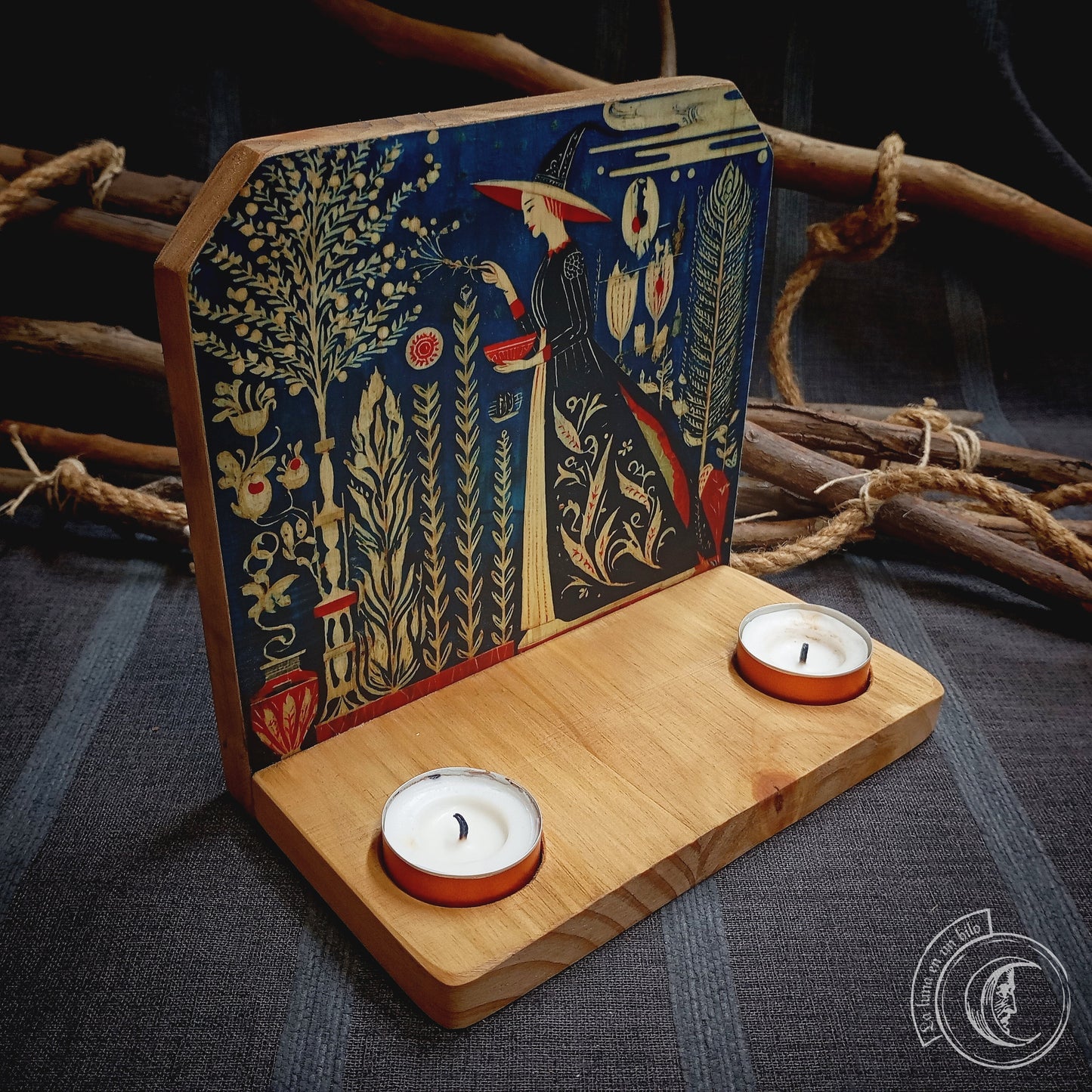 Portavelas, altar - Bruja - ilustración esotérica