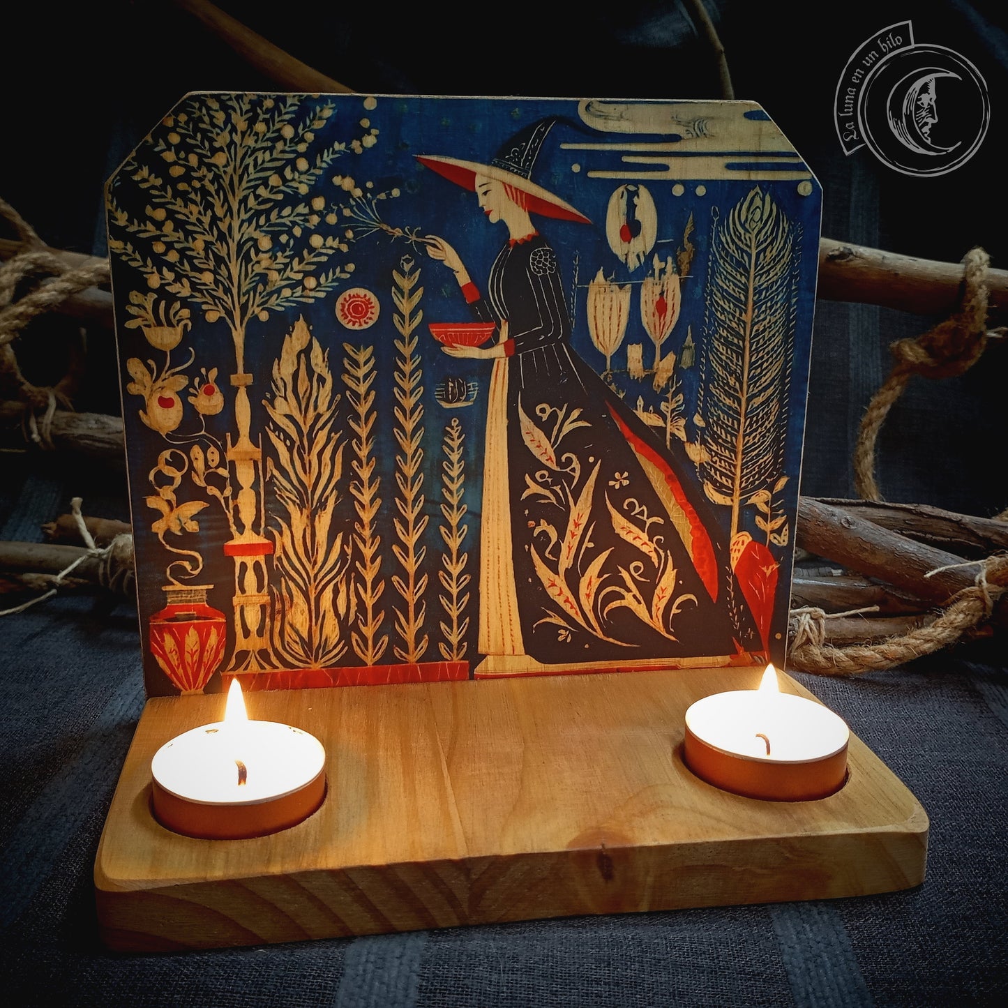 Portavelas, altar - Bruja - ilustración esotérica