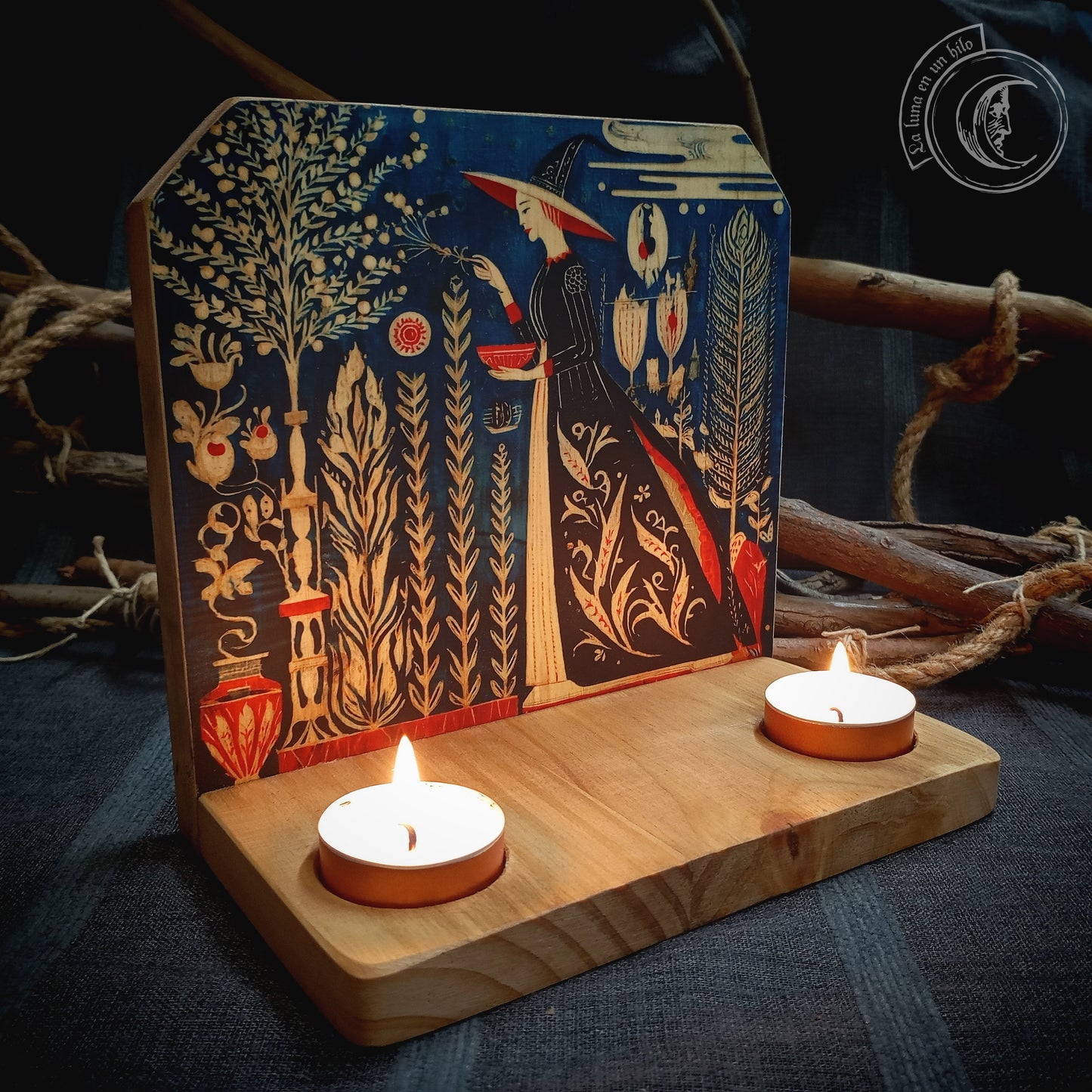 Portavelas, altar - Bruja - ilustración esotérica