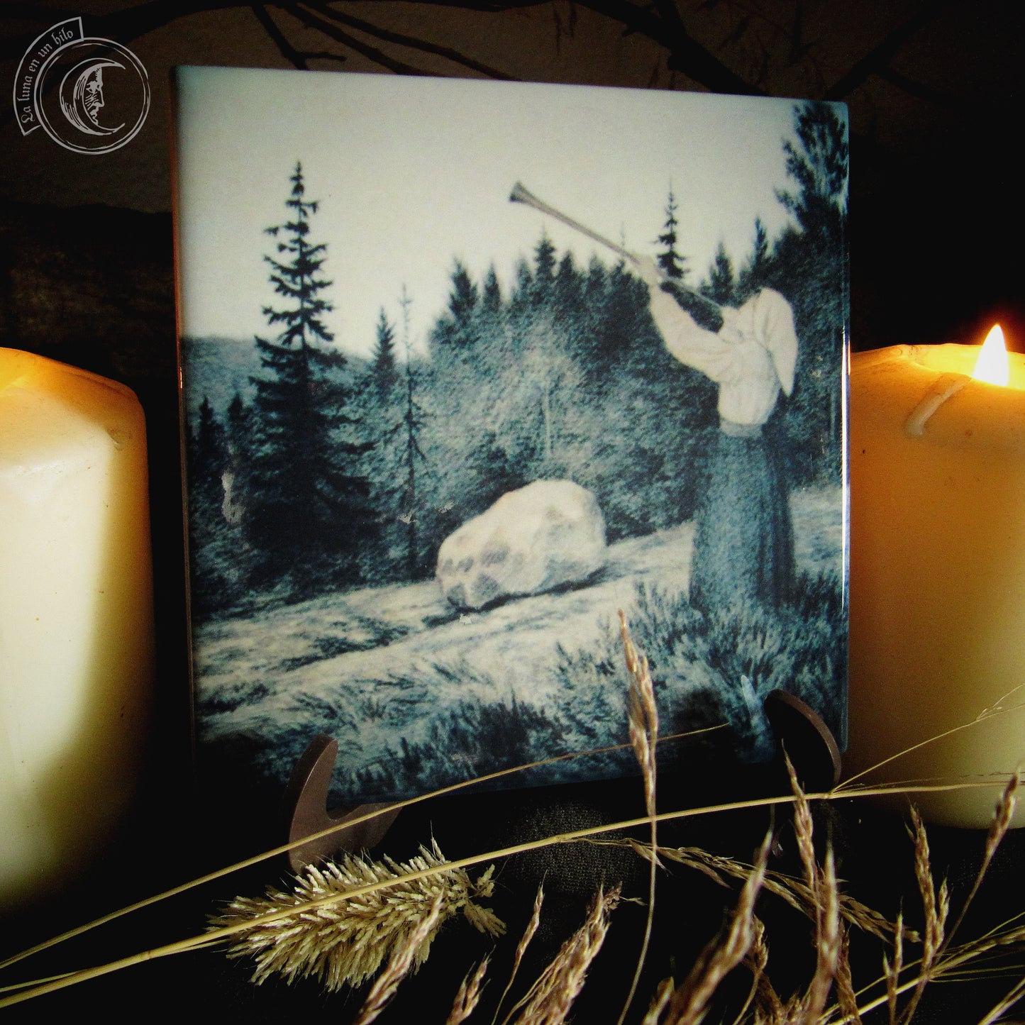 Op under Fjeldet toner en Lur (Theodor Severin Kittelsen) - Azulejo cerámico decorativo