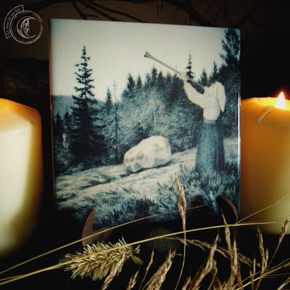 Op under Fjeldet toner en Lur (Theodor Severin Kittelsen) - Azulejo cerámico decorativo