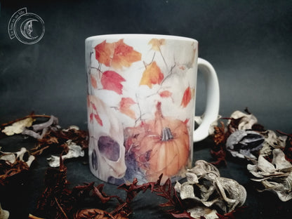 Skull and pumpkins ceramic mug 11 oz