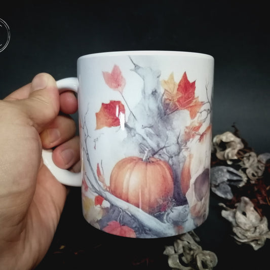 Skull and pumpkins ceramic mug 11 oz