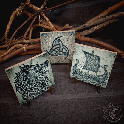 Norse Mythology Altar Tile Set of 3 - Viking Ceramic Decor