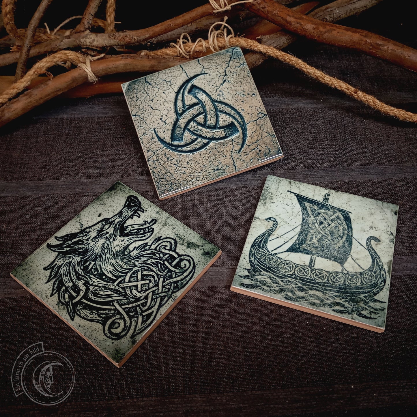 Norse Mythology Altar Tile Set of 3 - Viking Ceramic Decor