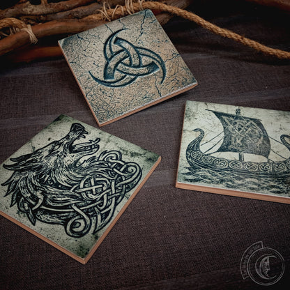 Norse Mythology Altar Tile Set of 3 - Viking Ceramic Decor