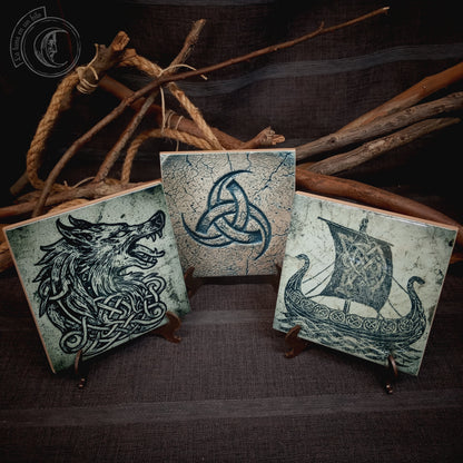 Norse Mythology Altar Tile Set of 3 - Viking Ceramic Decor
