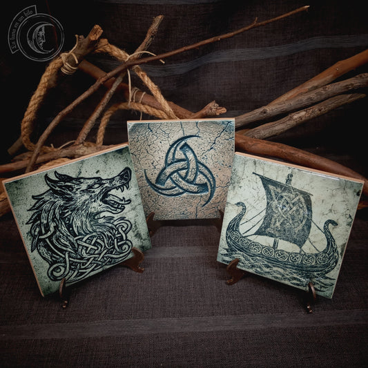 Norse Mythology Altar Tile Set of 3 - Viking Ceramic Decor