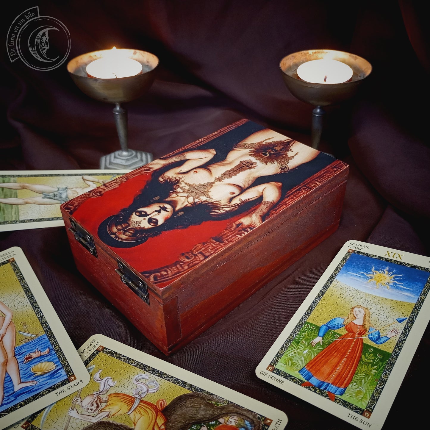 Lilith Goddess Wooden Tarot Box - Gothic Altar & Jewelry Keepsake