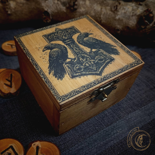 Cajita de madera - Huginn y Muninn - Decoración Vikinga