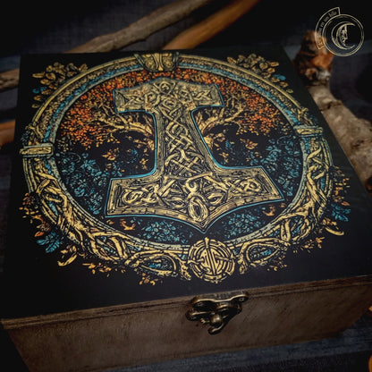 Estuche artesanal de madera - Drakkar - Decoración Vikinga