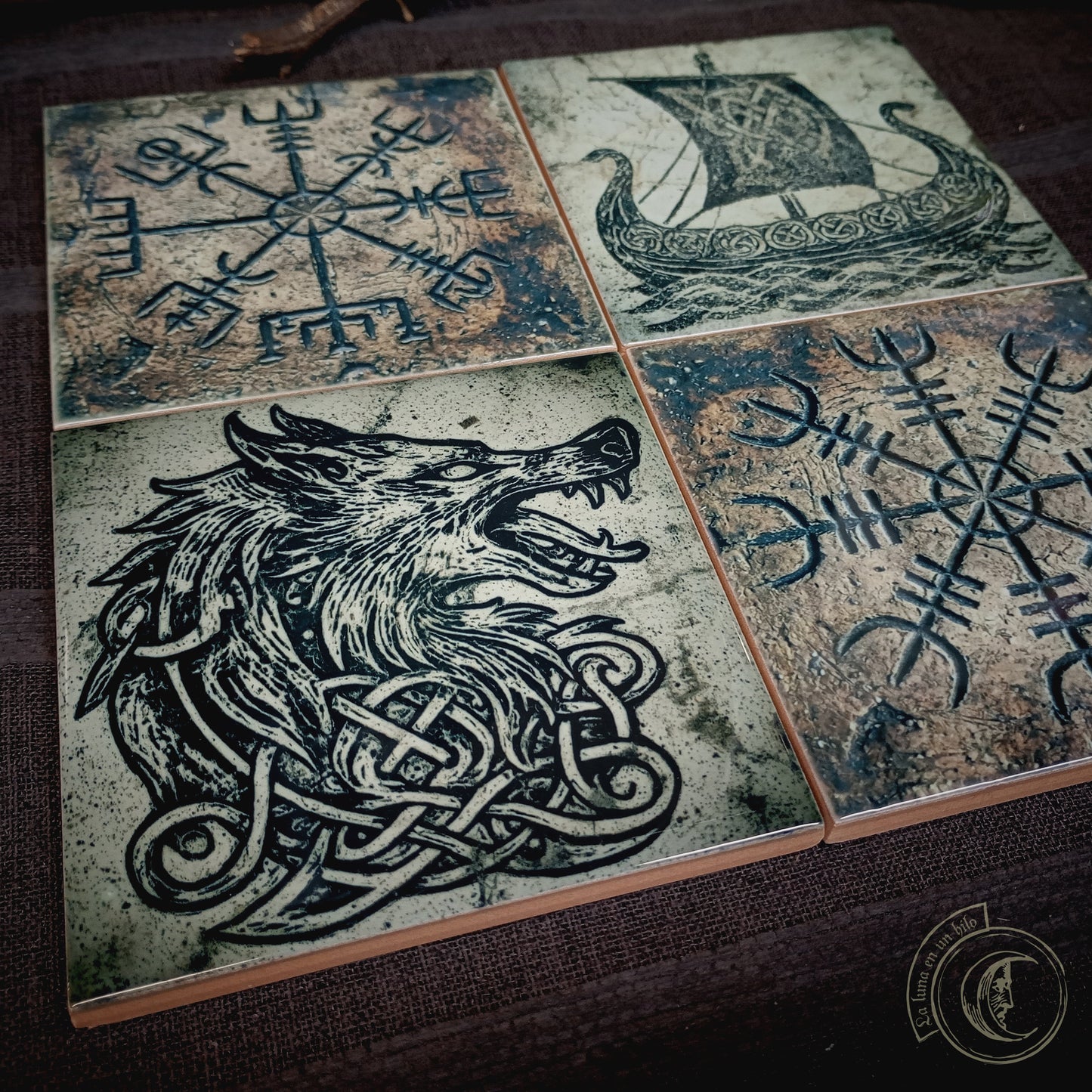 Norse Altar Tile Set of 4 - Viking Ceramic Home Decor