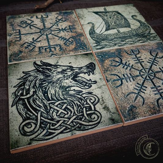 Norse Altar Tile Set of 4 - Viking Ceramic Home Decor