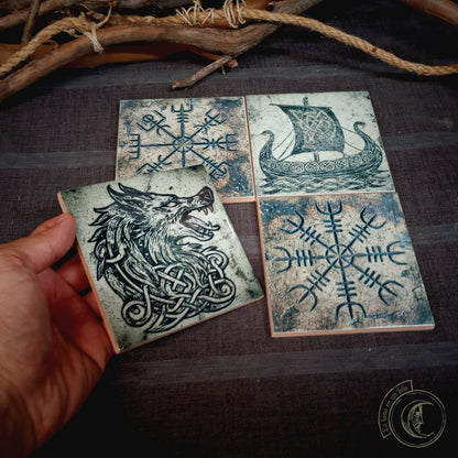 Norse Altar Tile Set of 4 - Viking Ceramic Home Decor