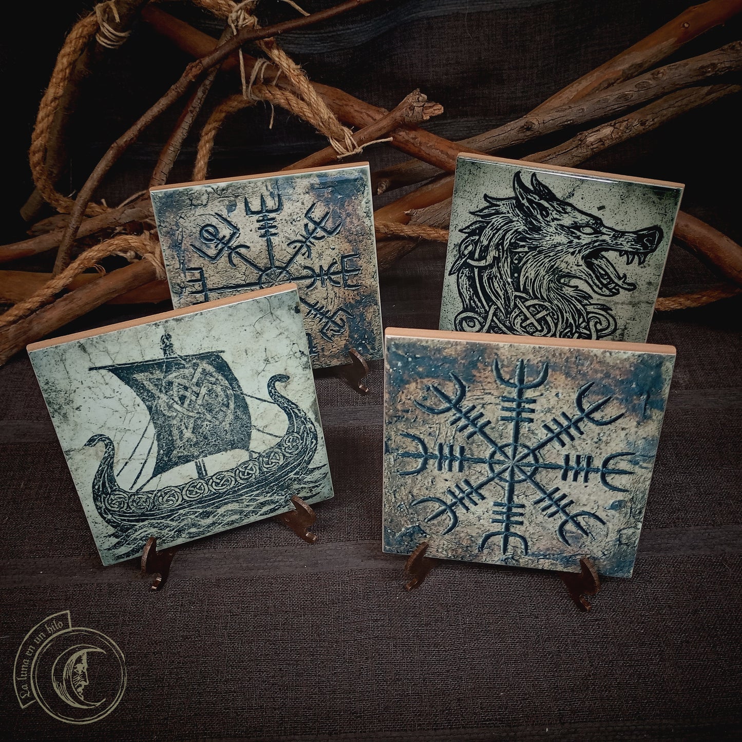 Norse Altar Tile Set of 4 - Viking Ceramic Home Decor