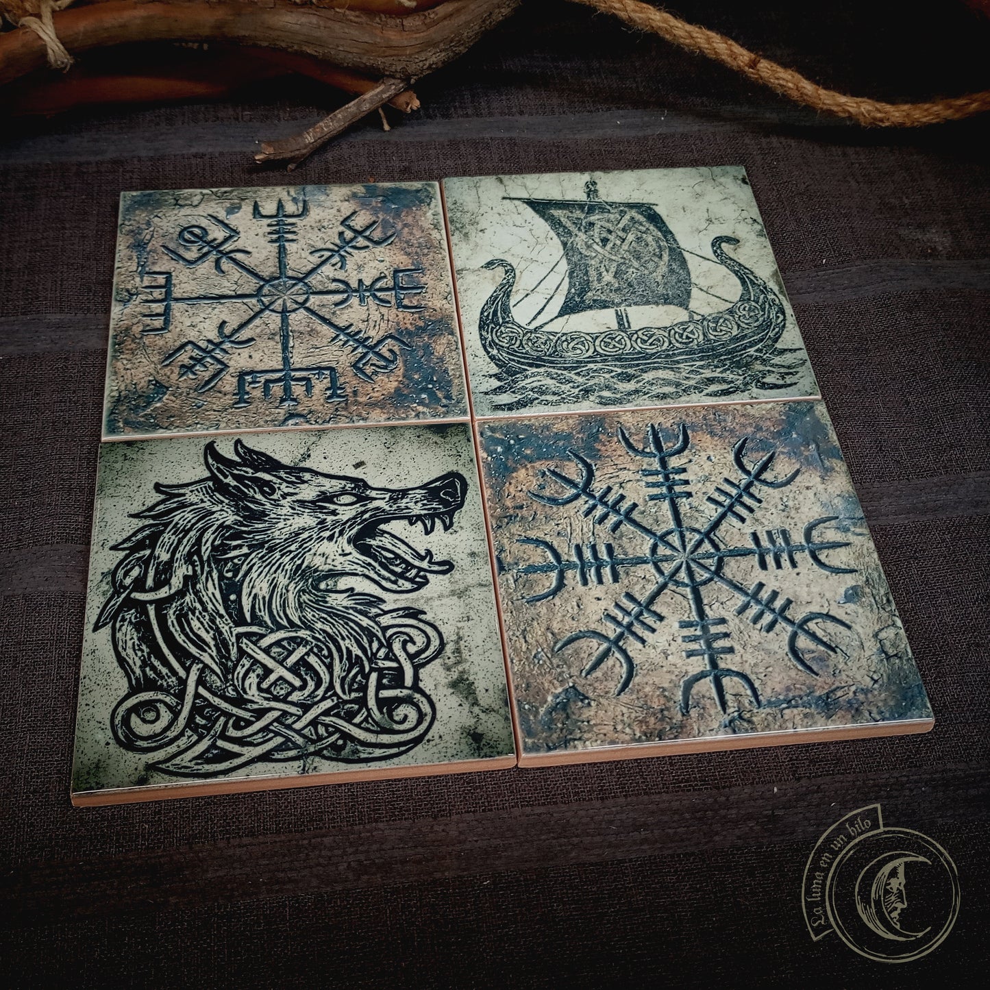Norse Altar Tile Set of 4 - Viking Ceramic Home Decor