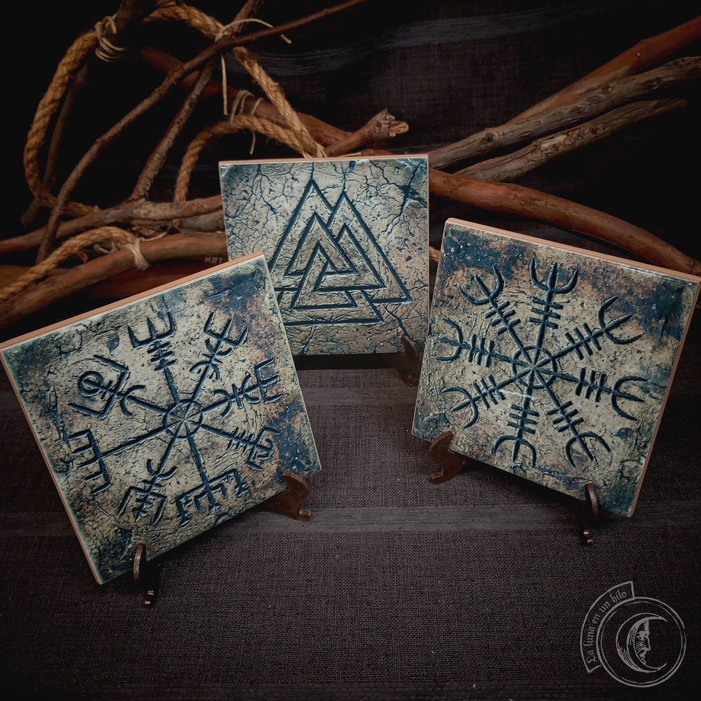 Norse Altar Symbols Tile Set of 3 - Viking Ceramic Decor